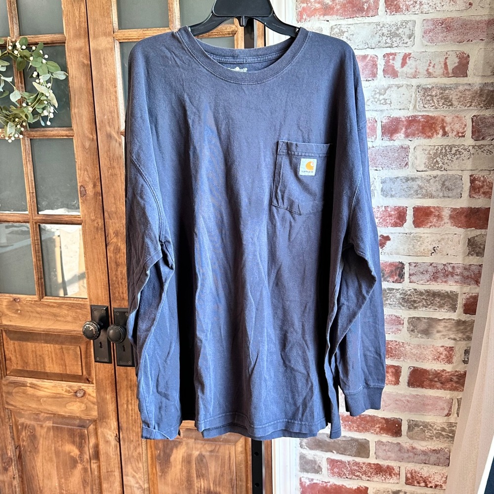 Carhartt Longsleeve Pocket Tee Mens Black Faded Cotton Workwear Shirt 2XL